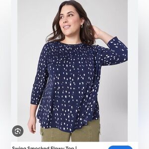 Lane Bryant Swing Smocked Flowy Top size 10/12